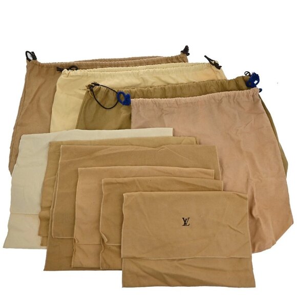 LOUIS VUITTON Logo 10 Set Dust Bag Drawstring Canvas Cotton Beige Brown - Picture 1 of 16